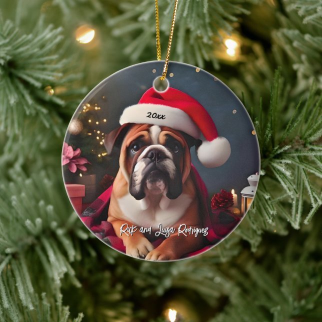 Vackert Bulldog med Santa Hat Julgransprydnad Keramik (Träd)