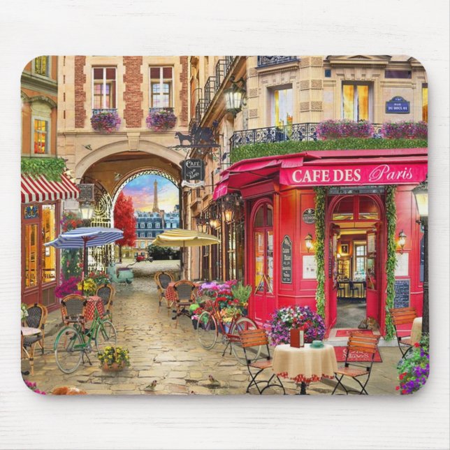 Vackert Cafe på gatan i Paris Fine Art Musmatta (Framsidan)