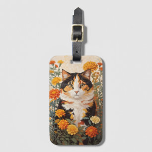 Vackert Calicokatt med Marigold Flowers Bagagebricka