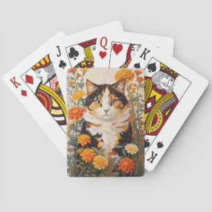 Vackert Calicokatt med Marigold Flowers Casinokort