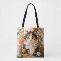 Vackert Calicokatt med Marigold Flowers