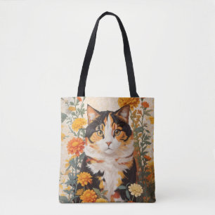 Vackert Calicokatt med Marigold Flowers Tygkasse