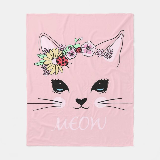 Vackert Cat Ansikte Meow, Kattunge Älskare Gift,Cu Fleecefilt (Framsidan)
