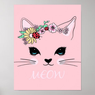 Vackert Cat Ansikte Meow, Kattunge Älskare Gift,Cu Poster