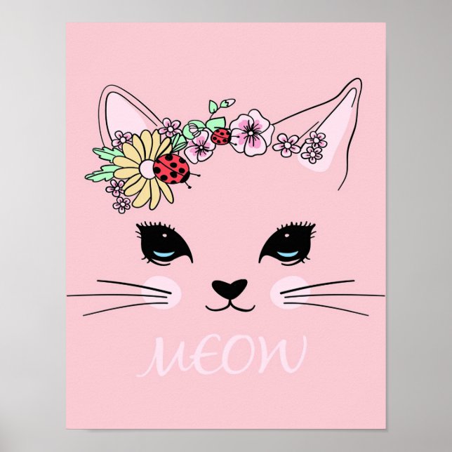 Vackert Cat Ansikte Meow, Kattunge Älskare Gift,Cu Poster (Framsidan)