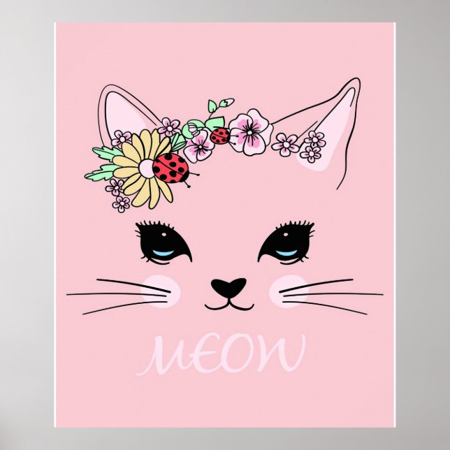 Vackert Cat Ansikte Meow, Kattunge Älskare Gift,Cu Poster (Framsidan)