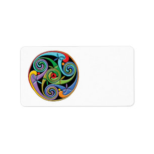 Vackert Celtic Mandala med färgstarka skridskor Adressetikett