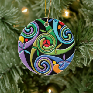 Vackert Celtic Mandala med färgstarka skridskor Julgransprydnad Keramik