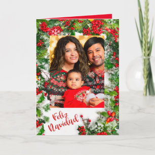 Vackert Charming Feliz Navidad Wish med Holly Helgkort