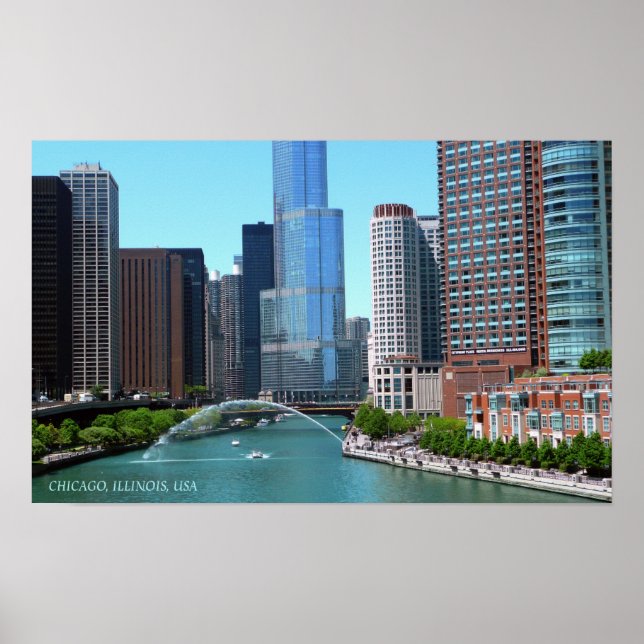 Vackert Chicago Illinois Downtown River View Poster (Framsidan)