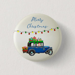 Vackert, Christms Blue Car med julklapp och gåvor Knapp