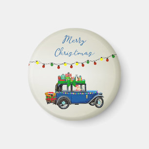 Vackert, Christms Blue Car med julklapp och gåvor Magnet