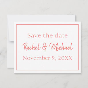 Vackert Coral och Vit Spara datumet