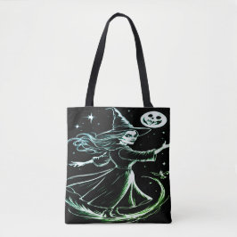 Vackert Cute, modern Grönt Witch Tote Bag Tygkasse