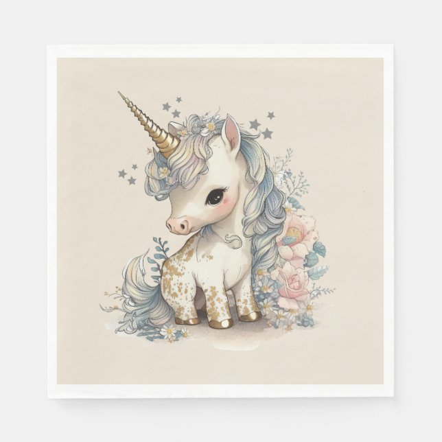Vackert Cute Unicorn Birthday Pappersservett (Framsidan)