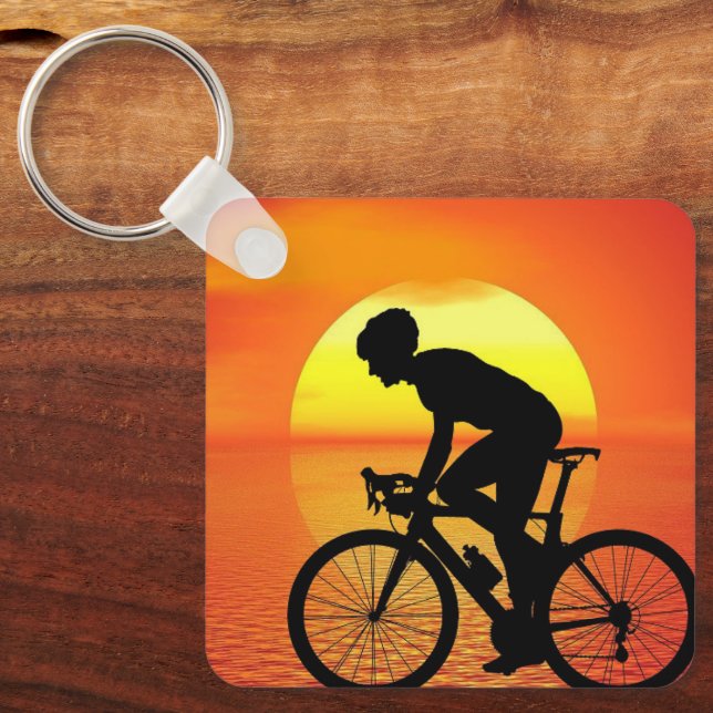 Vackert cycle Silhouette Sunset Scene Colorful Nyckelring (Framsida)