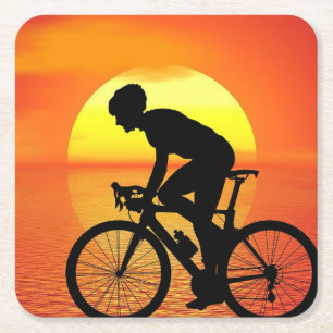 Vackert cycle Silhouette Sunset Scene Colorful Underlägg Papper Kvadrat