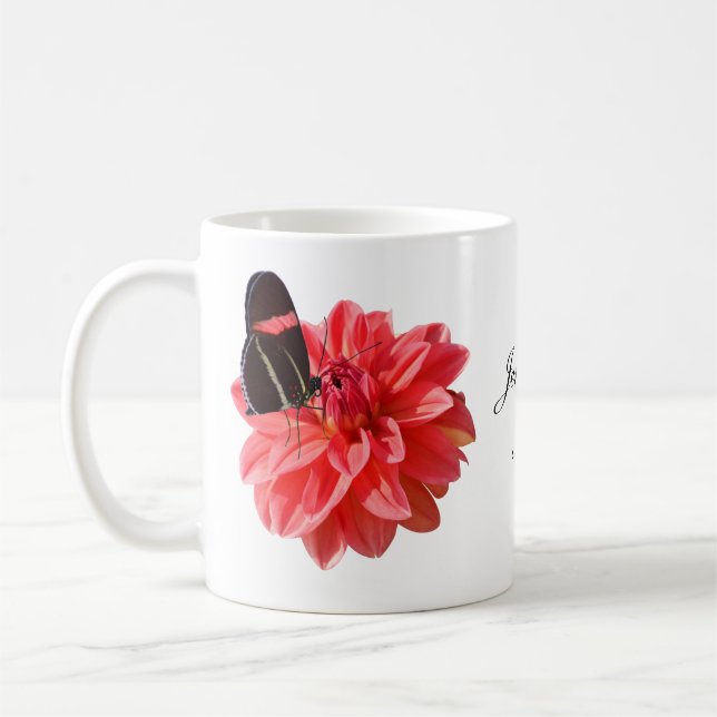 Vackert Dahlia Mugg med Butterfly Coffee Kopp Mugg (Vänster)