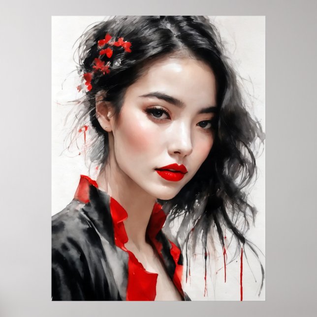 Vackert Dam Bläck Porträtt Poster (Framsidan)