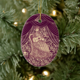 Vackert dam med gitarr julgransprydnad keramik