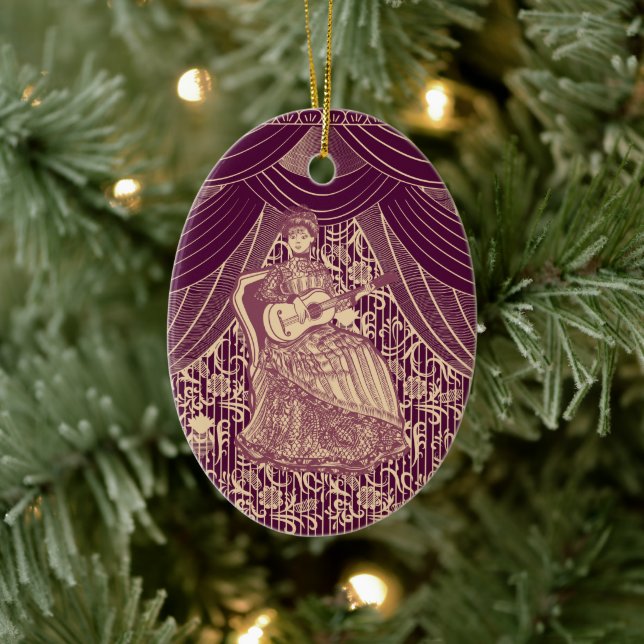 Vackert dam med gitarr julgransprydnad keramik (Träd)