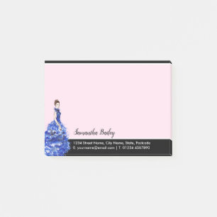 Vackert Dam med Sparkly Blue Gown Mode Post-it Block