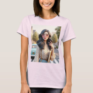 Vackert Dam med Vågigt Hair 3 T Shirt