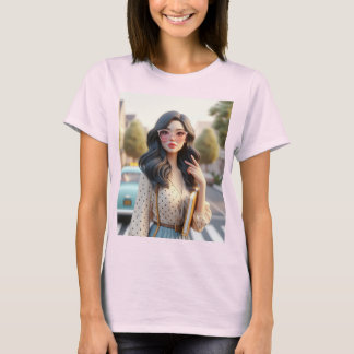 Vackert Dam med Vågigt Hair 3 T Shirt