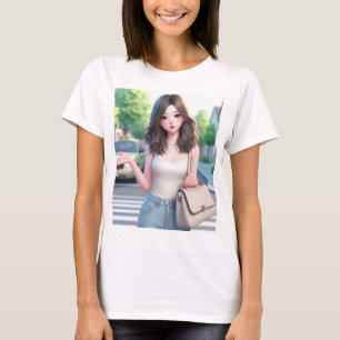 Vackert Dam med Vågigt Hair 4 T Shirt