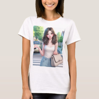 Vackert Dam med Vågigt Hair 4 T Shirt
