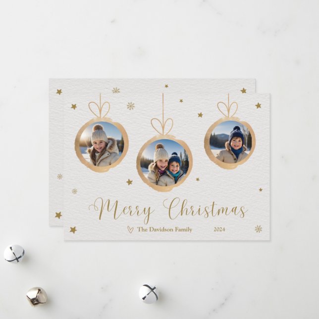 Vackert dekorerat Helgdag Guld Julkort (Fram/Back In Situ)