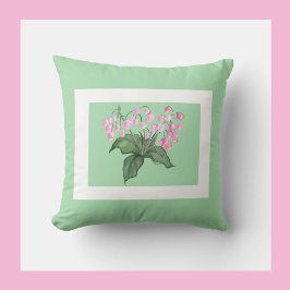 Vackert, delikat Rosa Bell Flower w/ grönt bkgd Kudde