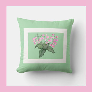 Vackert, delikat Rosa Bell Flower w/ grönt bkgd Kudde