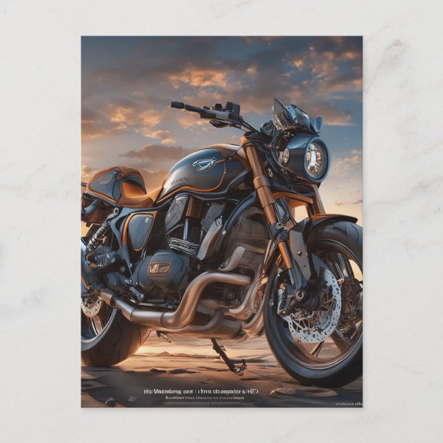 Vackert, detaljerat, invecklad motorcykel med vint vykort (Framsida)
