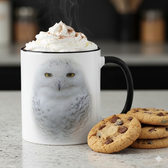 Vackert, Dreamy och Serene Snowy Uggla Mugg (Snowy Owl Two-Tone Combo Mug Cover Photo)