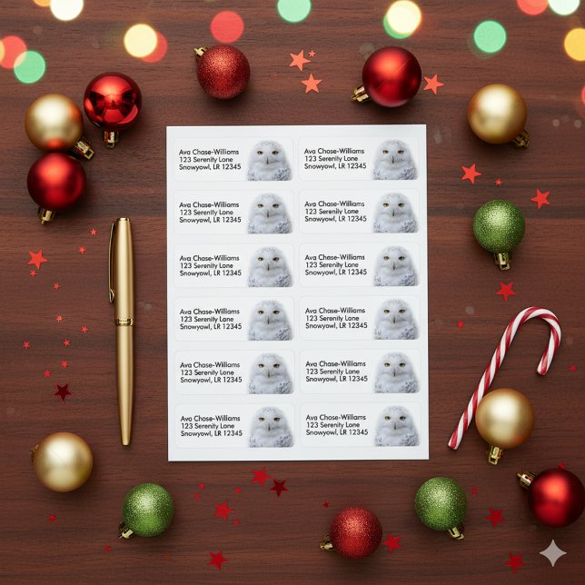 Vackert, Dreamy och Serene Snowy Uggla Returadress Etikett (Snowy Owl Return Address Labels Cover Photo)