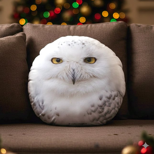 Vackert, Dreamy och Serene Snowy Uggla Rund Kudde (Snowy Owl Round Throw Pillow Cover Photo)