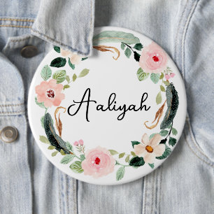 Vackert eget namn Monogram Blommigt Utandning Knapp