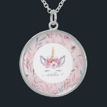 Vackert encorn ansikte blommigt vattenfärgsdesign sterling silver halsband<br><div class="desc">Fin färgstark blommigt för roligt,  färgstark Unicorn ansikte-vattenfärg. Perfektens gåva till den lilla flickan i ditt liv med den här vackra enhörningsillustrationen och utrymmet för att anpassa sig. En del av en samling.</div>