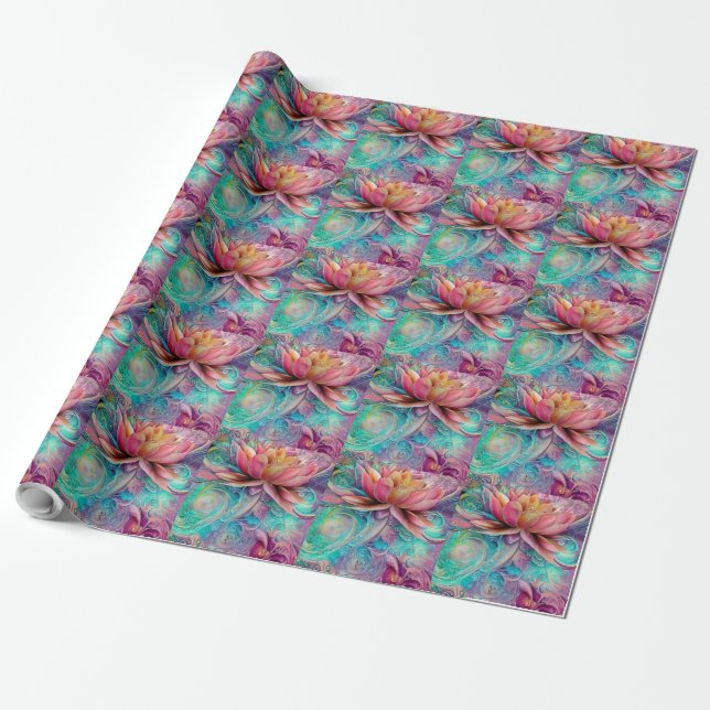 Vackert Etheral Whimsical Lotus Flower Presentpapper (Utrullad)
