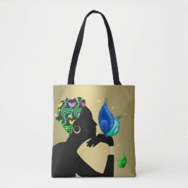 Vackert etniskt kvinna över hela tryckblocket tygkasse