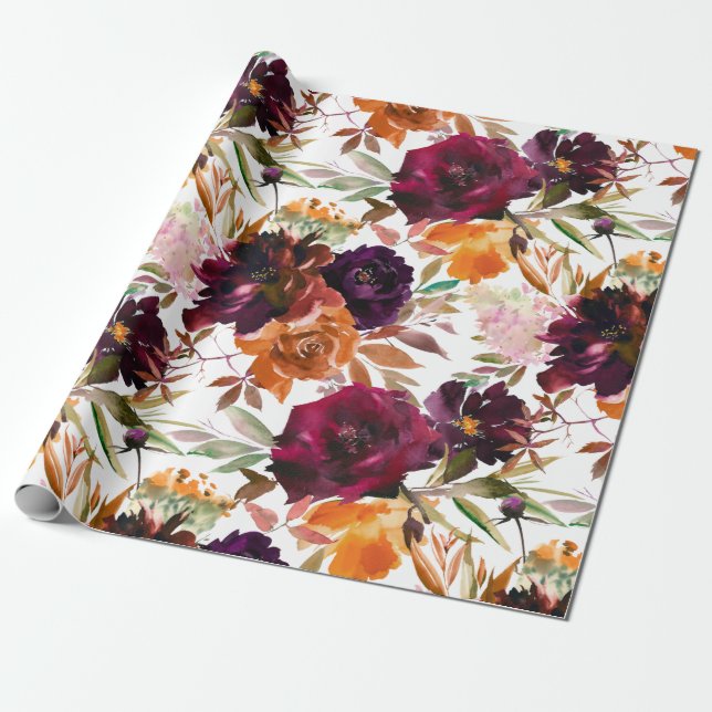 Vackert Fall Färg Blommigt Wrapping Papper Presentpapper (Utrullad)