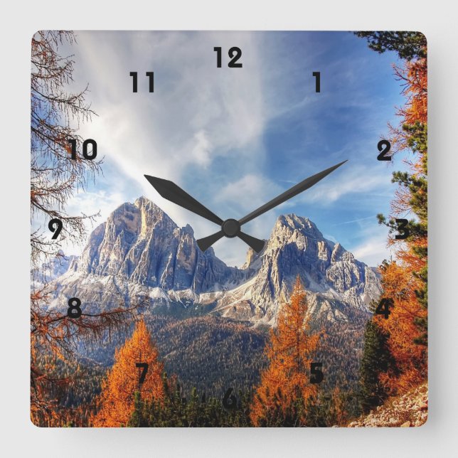 Vackert Fall Träd Mountain Wall Clock Fyrkantig Klocka (Framsida)