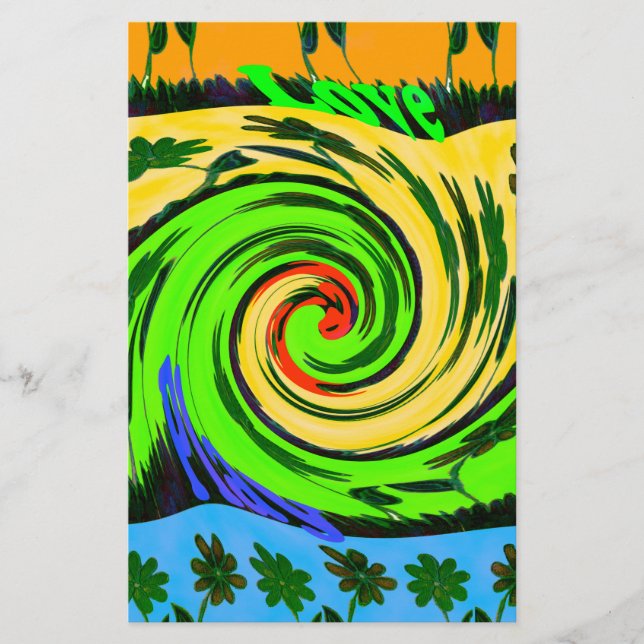 Vackert Fantastisk Vågigt Blommigt Färg Brevpapper (Framsida)