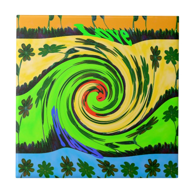 Vackert Fantastisk Vågigt Blommigt Färg Kakelplatta (Framsidan)