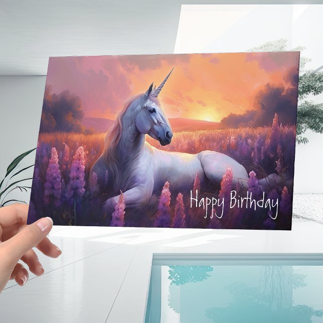 Vackert Fantasy White Unicorn Birthday Card Kort (Skapare uppladdad)
