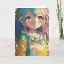Vackert färgämne Anime Girl Birthday Kort