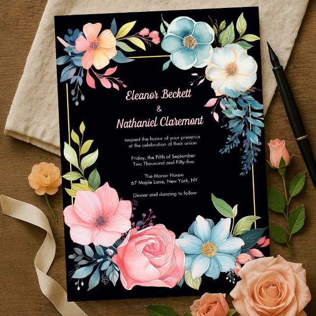 Vackert färgämne Blommigt Bröllop Inbjudningar (Beautiful Colorful Watercolor Floral Wedding Invitation
)