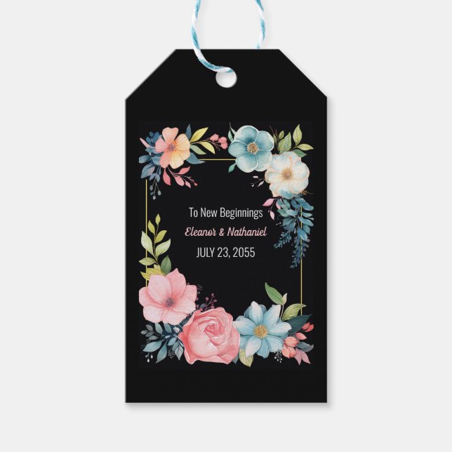 Vackert färgämne Blommigt Bröllop Presentetikett (Framsidan)