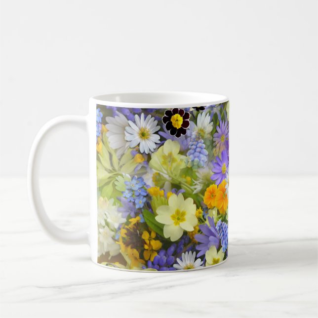 Vackert färgat Bed of Flowers Kaffemugg (Vänster)